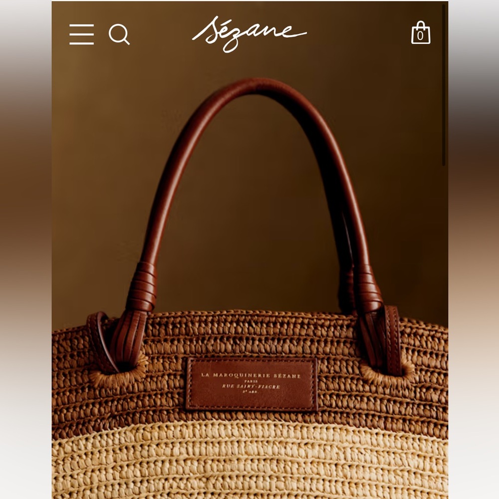 Sezane Raffia Striped Tote - Brown and Tan - Picture 3 of 10